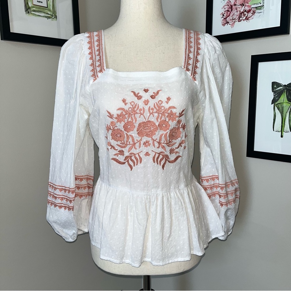 Universal Thread Embroidered Peplum Blouse | Coquette Cottagecore Romantic Top - Picture 4 of 13